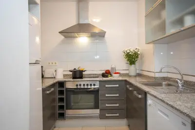 a kitchen with a stove and a sink at SingularStays Mar44 in Valencia
