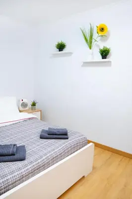 a white room with a bed with two plants on it at Sollana Arena in Valencia