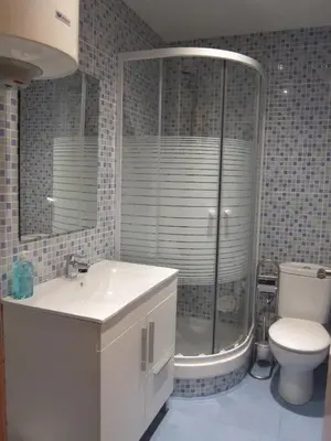 a bathroom with a shower and a sink and a toilet at Apartamentos Valencia in Valencia