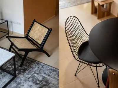 two images of a chair and a table at BUBUFLATS Ayuntamiento in Valencia