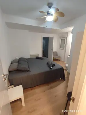 a bedroom with a bed and a ceiling fan at Arts & Sciences Rooms - Valencia Authentic Urban Parklife - VLC Urban Rental in Valencia
