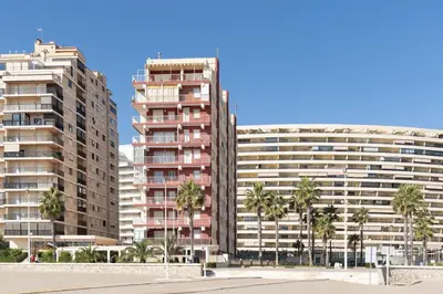 two tall buildings with palm trees in front of them at El Raco, A-8-16 in Cullera