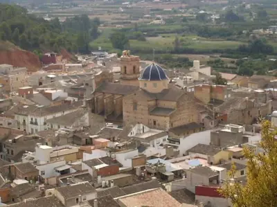 an aerial view of a town with buildings at Mountain Retreat with stunning terrace views in Pedralba