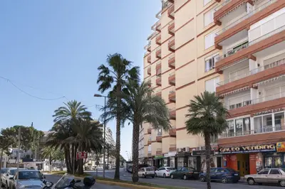 a street with palm trees in front of a building at GALEON, 10-75 Atico in Cullera