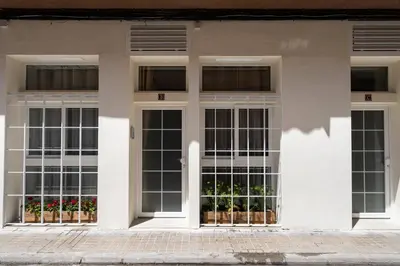a white building with windows and potted plants at Le Japonais de COUP DE COEUR APPARTEMENTS in Valencia