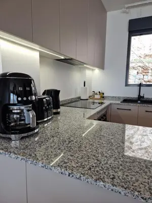 a kitchen with a counter top with a appliance on it at Casa Buena Vista con piscina y ascensor in Cullera