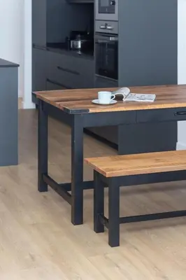 a wooden table and bench in a kitchen at VLC HOST - Duque de Gaeta in Valencia