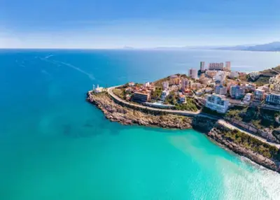 an aerial view of an island in the water at NUEVO, a 60 metros de la playa y con vistas laterales al mar in Cullera