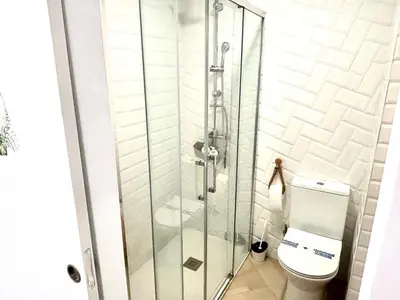 a shower stall in a bathroom with a toilet at Loft C El Ramellet in Alginet