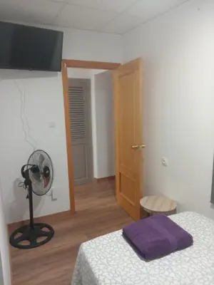 a room with a bed and a fan and a room at Cantarranas in Requena