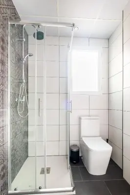 a bathroom with a shower and a toilet at Serene Apartment with a Relaxing Atmosphere in Valencia