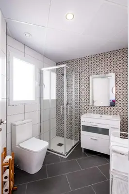 a bathroom with a toilet and a shower and a sink at Spacious Apartment with Great Views in Valencia