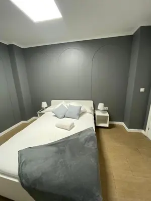 a bedroom with a large white bed with two pillows at Optimus Comfort in Valencia