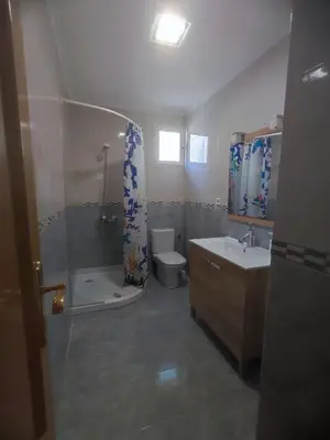 a bathroom with a shower and a toilet and a sink at Planta baja, bien comunicada, cerca de la playa. in Valencia