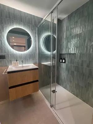 a bathroom with a sink and a shower at cultura y playa in Puerto de Sagunto
