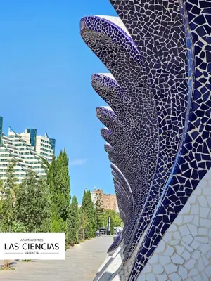 a close up of a sculpture in a city at Apartamentos Las Ciencias Studio G in Valencia