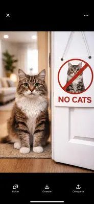 a cat sitting next to a door with a no cats sign at Apartamento Analema con piscina wifi y aire acondicionado in Moncófar
