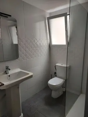 a bathroom with a toilet and a sink and a window at dama iberica II in Valencia