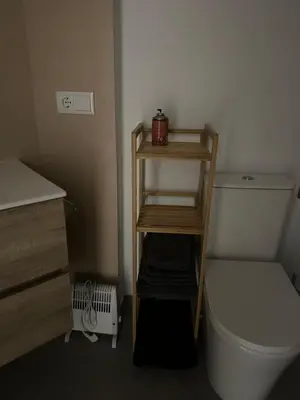 a small bathroom with a toilet and a shelf next to it at Apartamento Valencia 17 in Paiporta