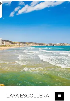 a picture of a beach with the words playa ecopolis at MAR i MONTAÑA en Cullera Villa Juani in Cullera