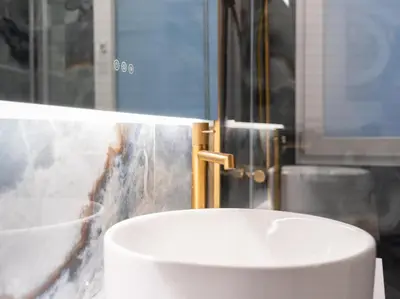 a bathroom with a white sink and a mirror at Central Market - Ciutat Vella, exclusively for families - Mid-term in Valencia