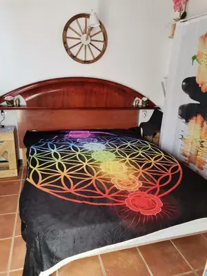 a bed with a colorful painting on it at Rony in Llaurí