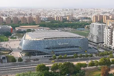 a view of a large building in a city at Espectacular Loft Piscina y Terraza - Roig Arena - Las Ciencias - Ruzafa - Valencia Centro in Valencia