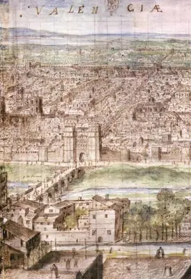 a drawing of a city with people in it at Heart of trendy area of Russafa with lovely terrace ! au coeur de Ruzafa avec belle terrasse ! in Valencia