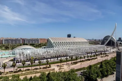 a view of a building with palm trees and a park at Travel Habitat Cabanyal Lofts in Valencia