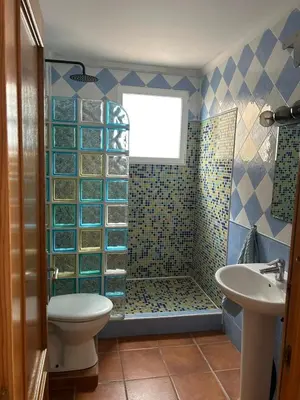 a bathroom with a shower and a toilet and a sink at Fully private villa for 12p with large pool in Valencia-Náquera in Náquera