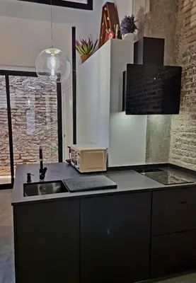 a kitchen with a sink and a counter top at cactus loft Ruzafa in Valencia