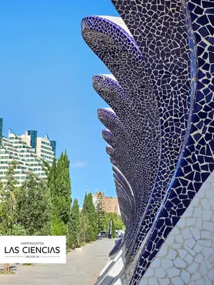 a close up of a sculpture in a city at Apartamentos Las Ciencias Studio Z in Valencia