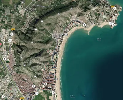 a map of a beach and the water at Casa Pagan in Cullera