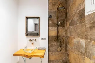 a bathroom with a sink and a shower at Loft Botanic Center in Valencia