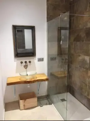 a bathroom with a sink and a shower at Loft Botanic Center in Valencia