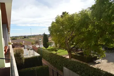 a view from the balcony of a house with a tree at Casa Lliri con piscina en Massalfassar VALENCIA in Masalfasar