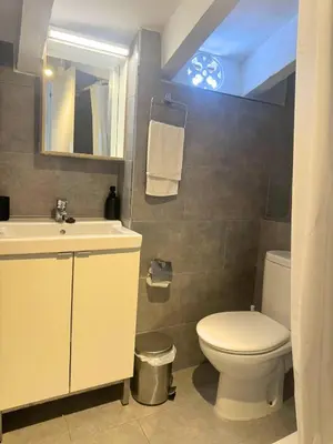 a bathroom with a white toilet and a sink at Valencia Bella Flats in Valencia