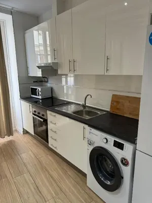 a kitchen with a sink and a washing machine at Mercado CENTRAL on 1th FLOOR in Valencia