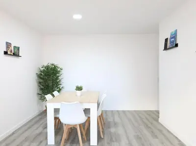 a white dining room with a white table and chairs at Esplendido apartamento para 6 personas by Hometels in Puerto de Sagunto