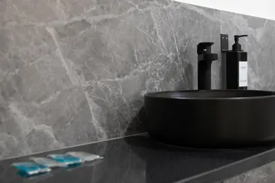 a bathroom with a black sink on a counter at Congresos Flat by Concept Flats in Valencia