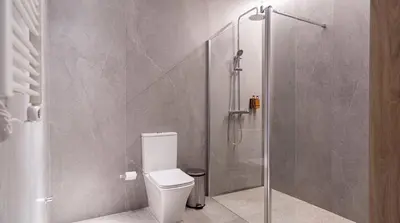 a bathroom with a toilet and a shower at Osito Hub - Duque de Gaeta in Valencia