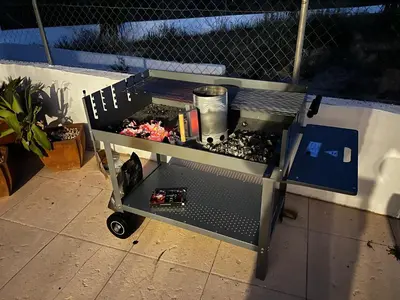 a tool cart with gravel and rocks in it at Casa el Girasol, rustig gelegen kindvriendelijke villa 10 p in Montroy