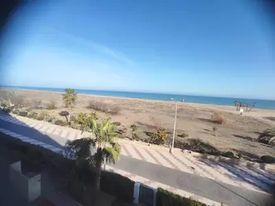 a view of a beach with palm trees and the ocean at Amanecer frente al mar in Valencia