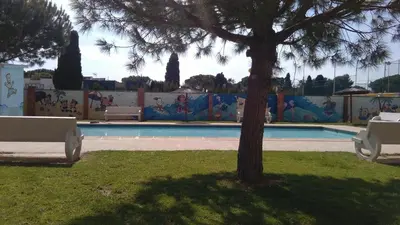 a swimming pool with a tree in a park at Apartamento en la Playa Canet, muy cerca de Valencia in Canet de Berenguer