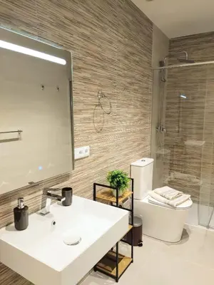 a bathroom with a sink and a toilet and a mirror at Apartamento en Valencia centro in Valencia