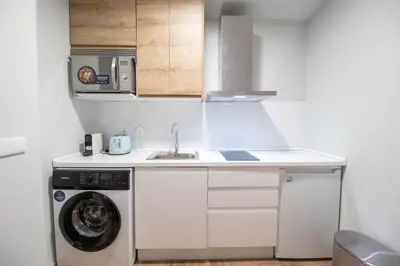 a kitchen with a sink and a washing machine at Suite Parque del Turia by Concept Flats in Valencia