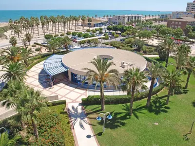 an aerial view of a park with palm trees at ApartUP Patacona Infinity in Valencia