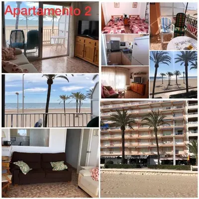 a collage of photos of a hotel with palm trees at Frente al mar in Cullera