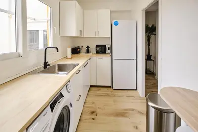 a kitchen with a white refrigerator and a sink at Carmen flat in Valencia