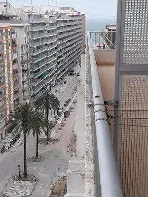 a view of a street with palm trees and a building at Apartamento Cullera a 200 metros playa San Antonio con parking in Cullera